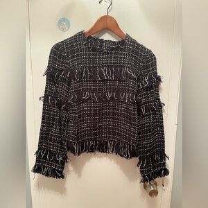 Nwt Zara Woman Frayed Tweed Women’s Blouse Black Top. Size xs. Tags $50